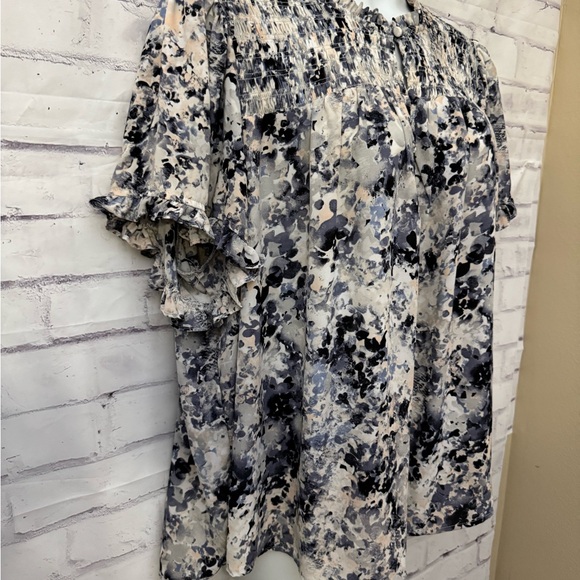 Rose + Olive Plus 3X Blue Smocked Neck Blouse Top Popover Cottagecore‎ Tunic - Picture 2 of 8